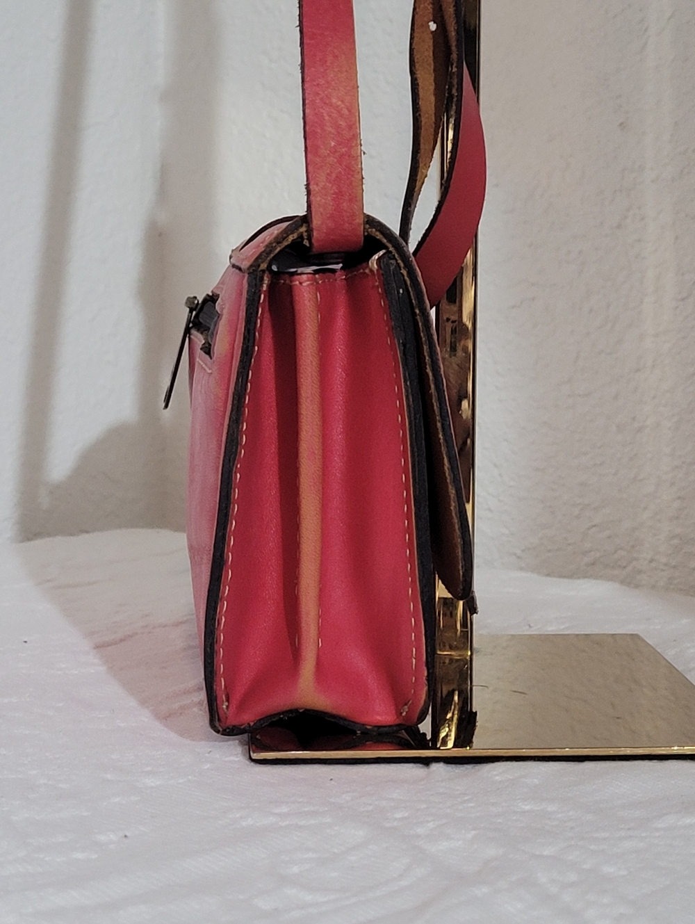 Patricia Nash Red Tan Distressed Leather Small Adjustable Crossbody Bag - Picture 4 of 15